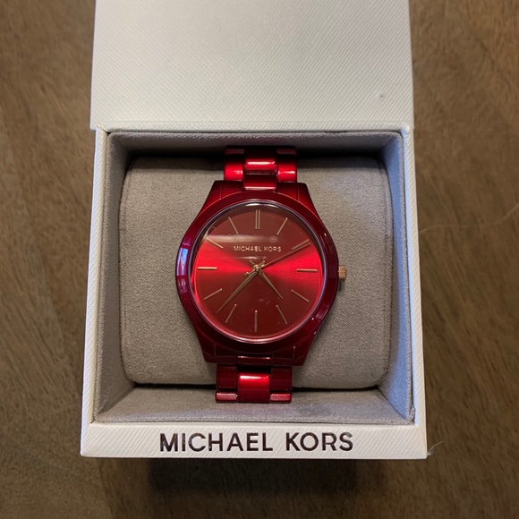 michael kors slim runway watch red
